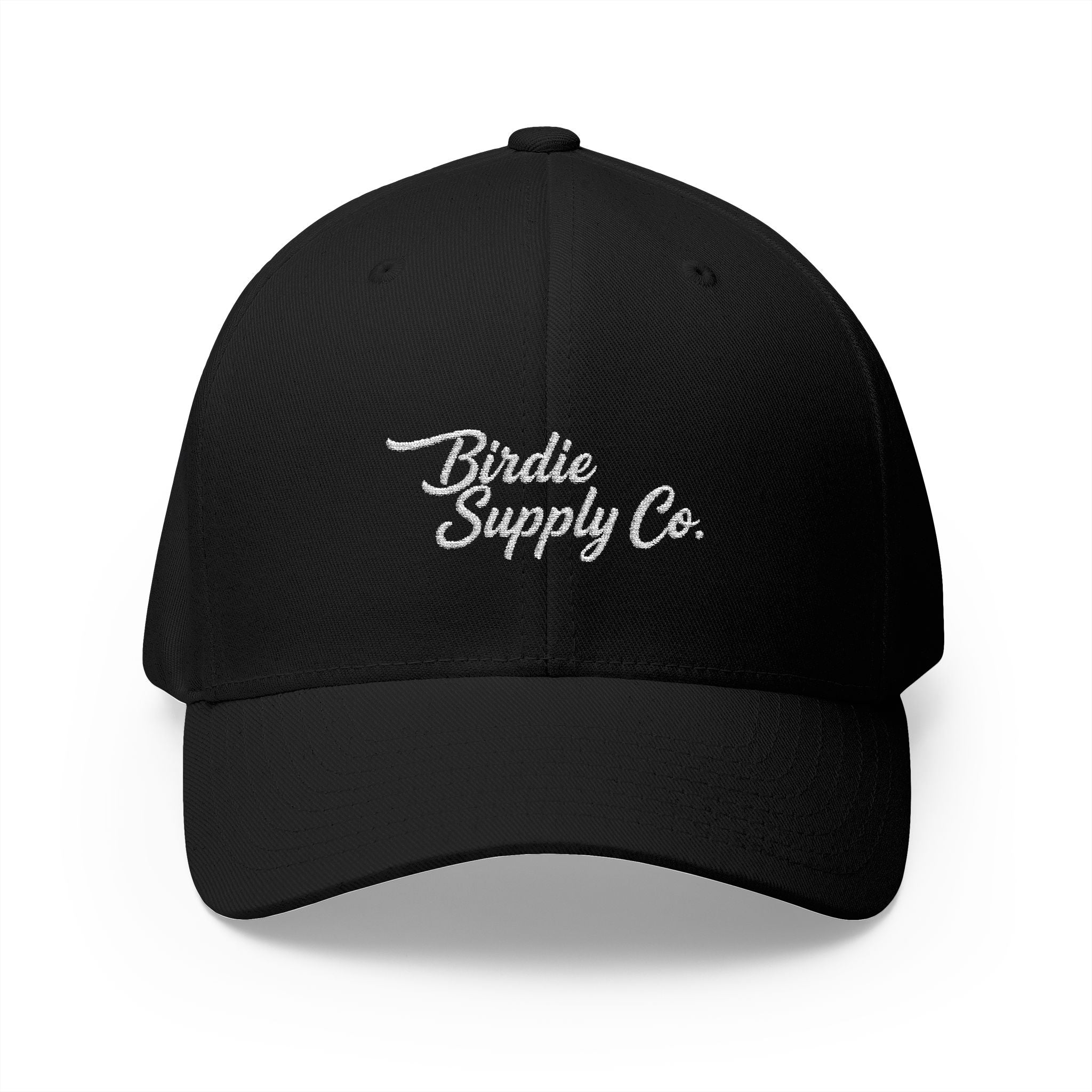 Embroidered Closed-Back Golf Cap - White Script Logo