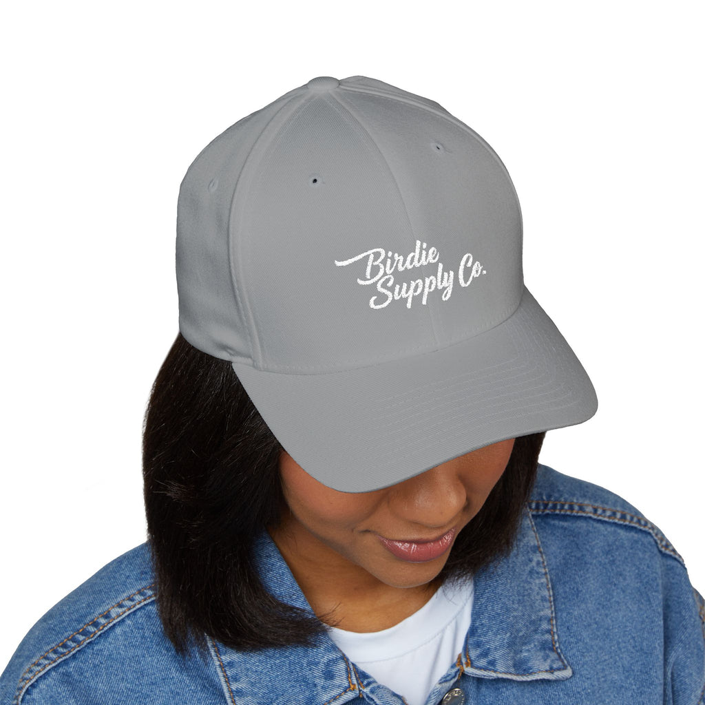 Embroidered Closed-Back Golf Cap - White Script Logo