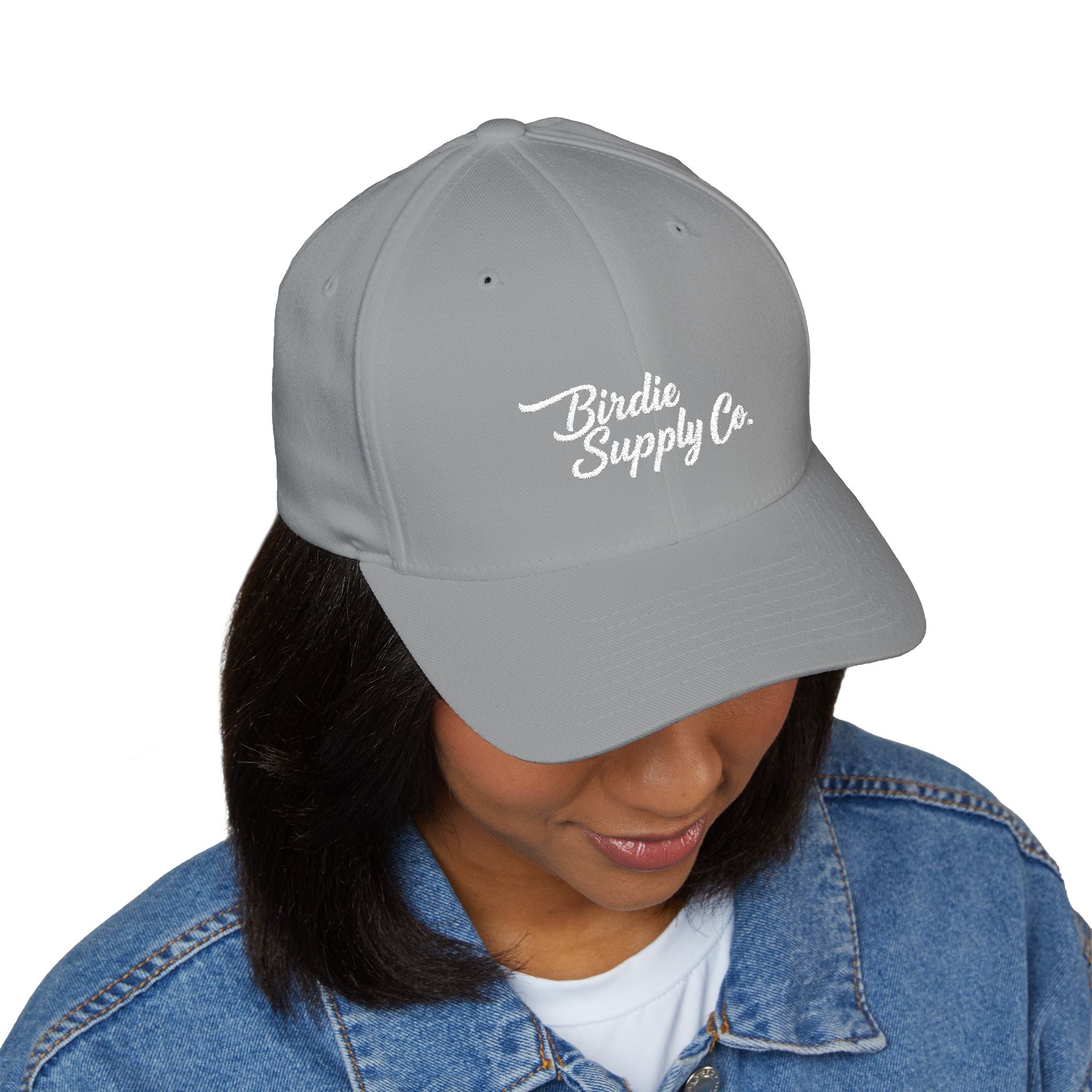 Embroidered Closed-Back Golf Cap - White Script Logo