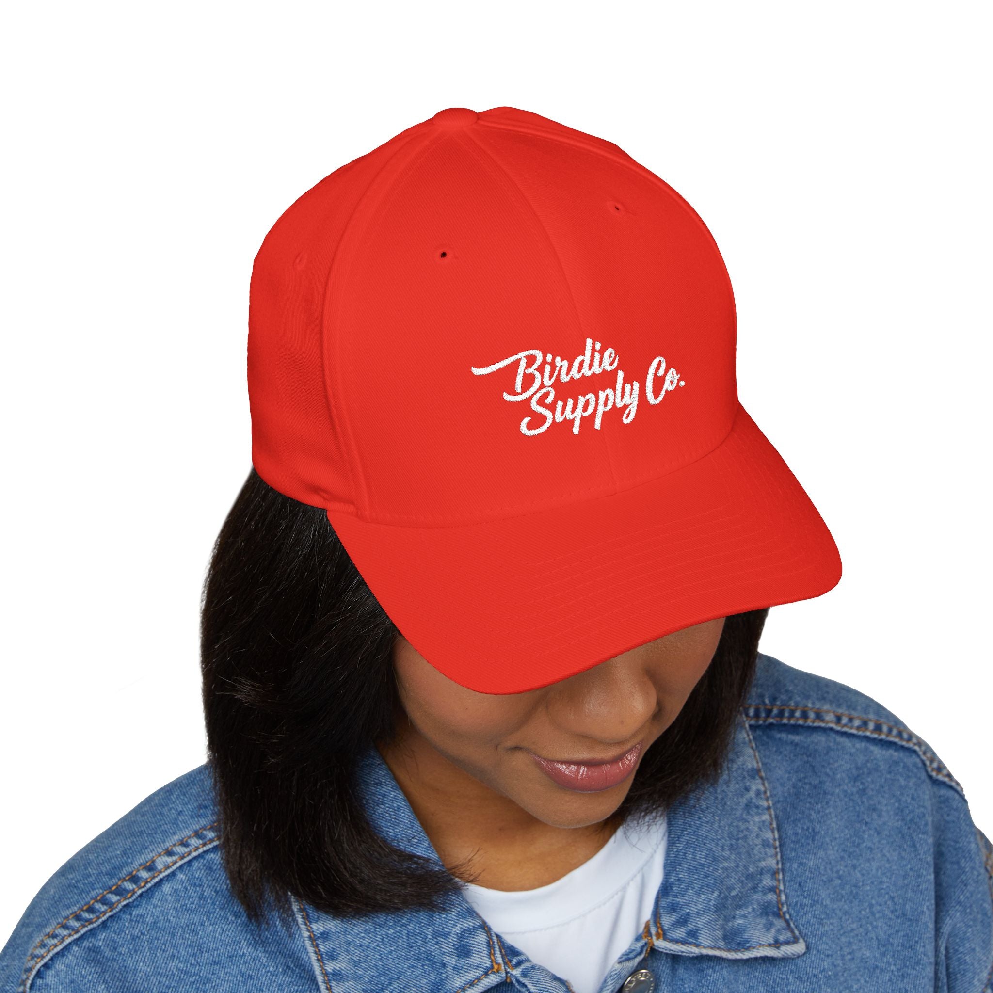 Embroidered Closed-Back Golf Cap - White Script Logo