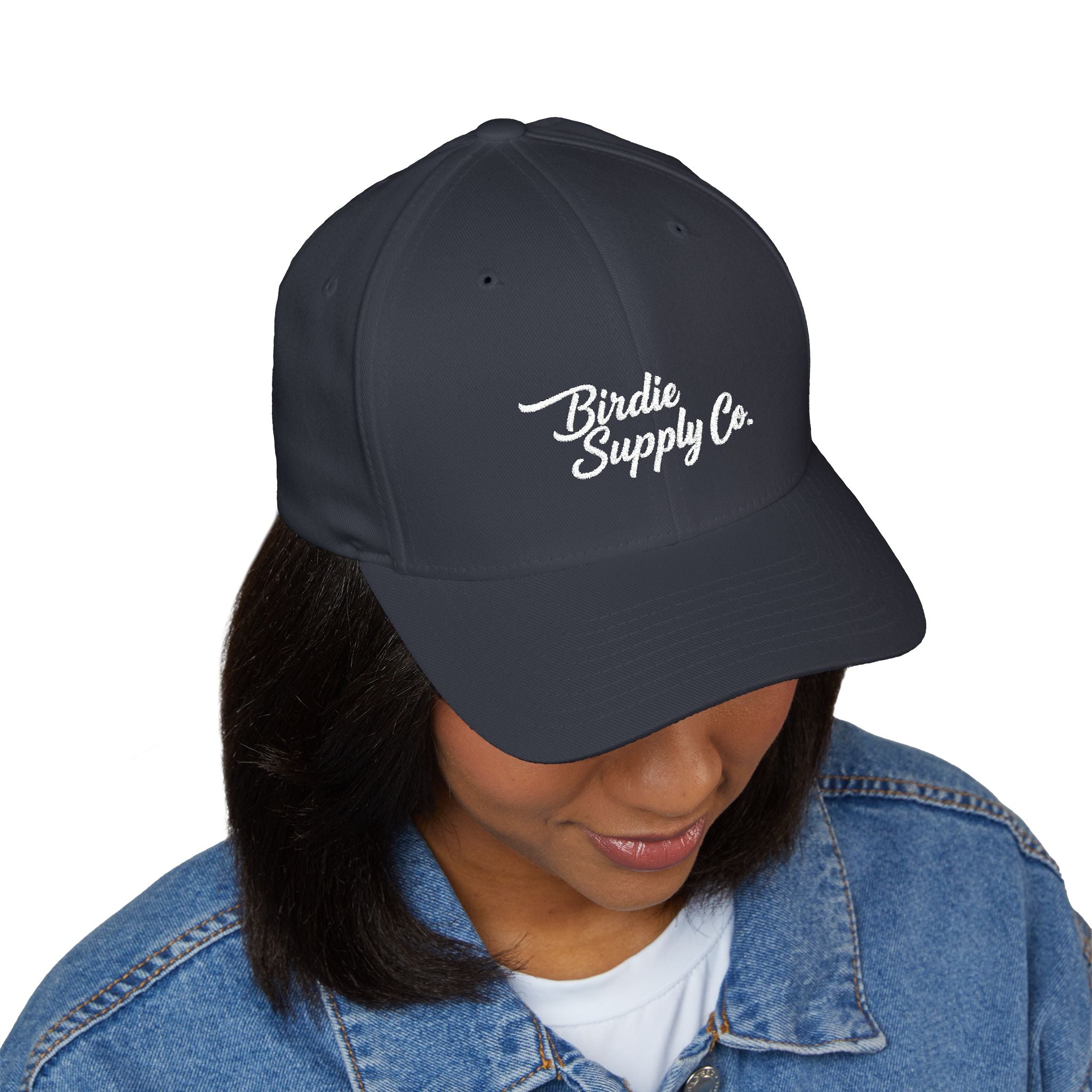 Embroidered Closed-Back Golf Cap - White Script Logo
