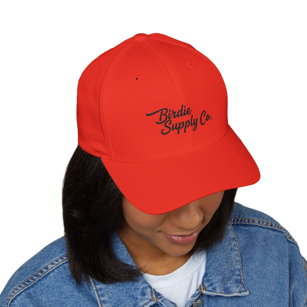 Embroidered Closed-Back Golf Cap - Black Script Logo