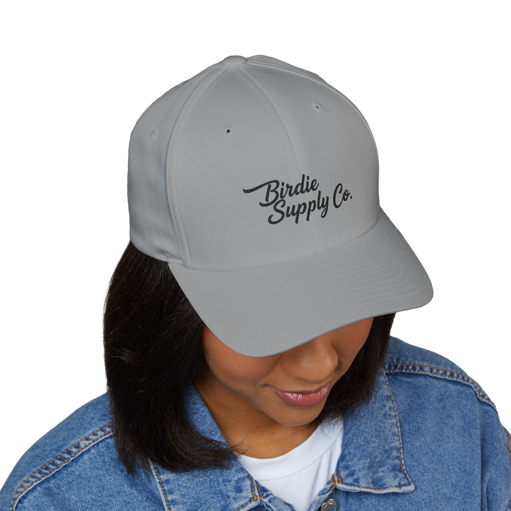 Embroidered Closed-Back Golf Cap - Black Script Logo