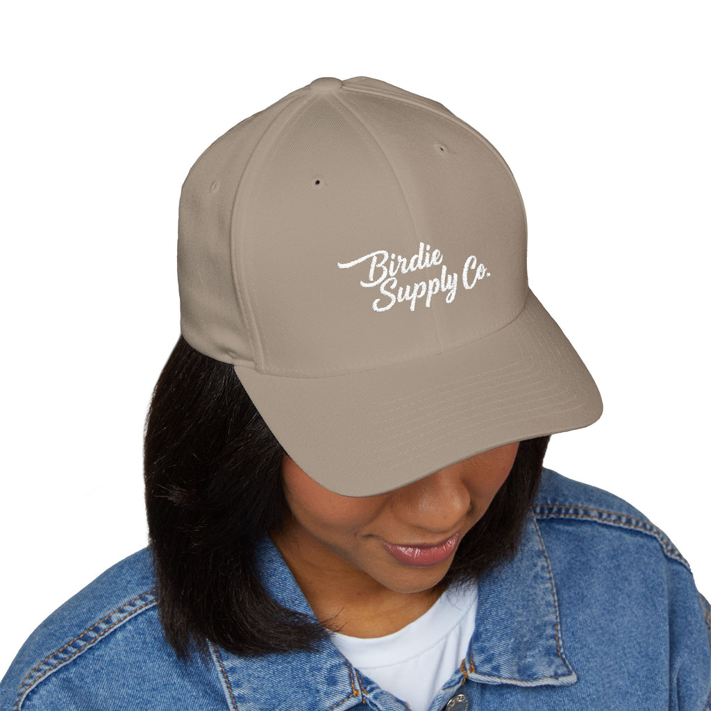 Embroidered Closed-Back Golf Cap - White Script Logo