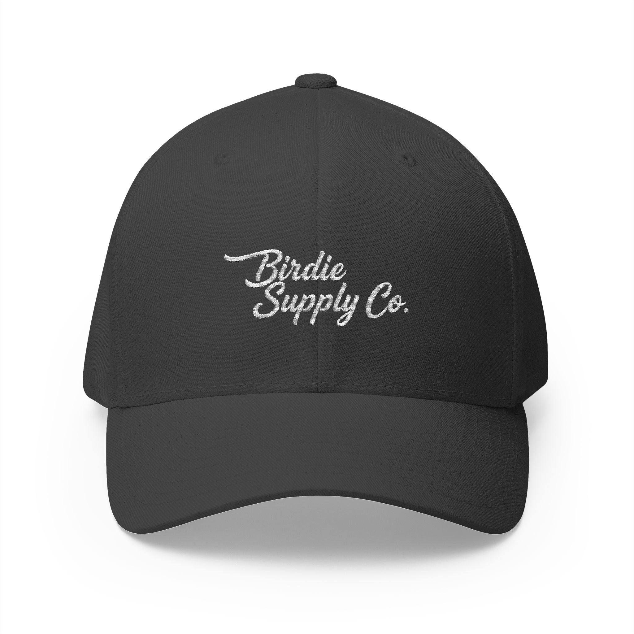 Embroidered Closed-Back Golf Cap - White Script Logo