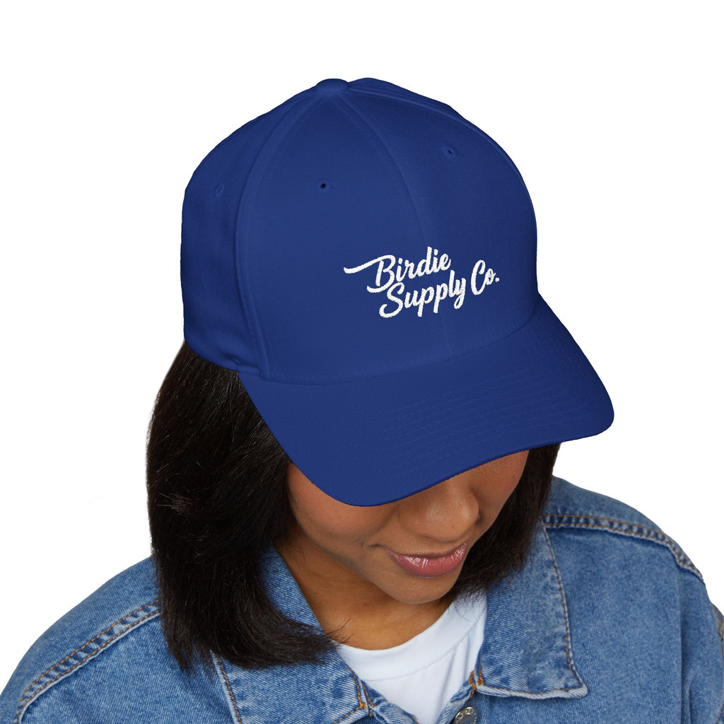 Embroidered Closed-Back Golf Cap - White Script Logo