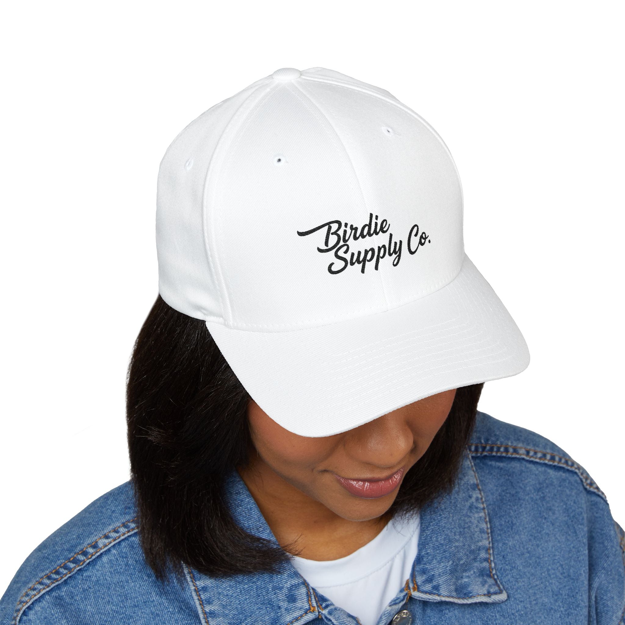 Embroidered Closed-Back Golf Cap - Black Script Logo