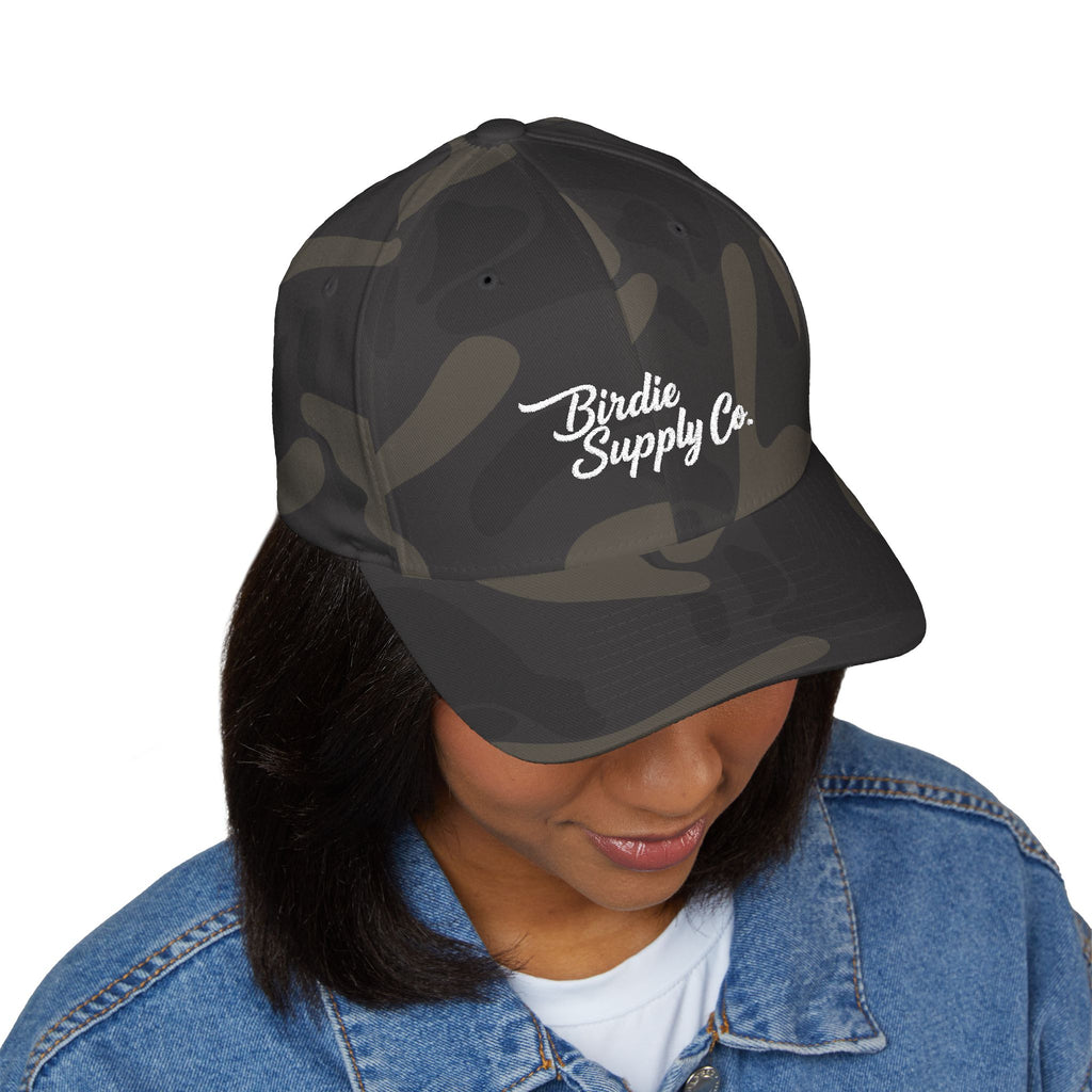 Embroidered Closed-Back Golf Cap - White Script Logo