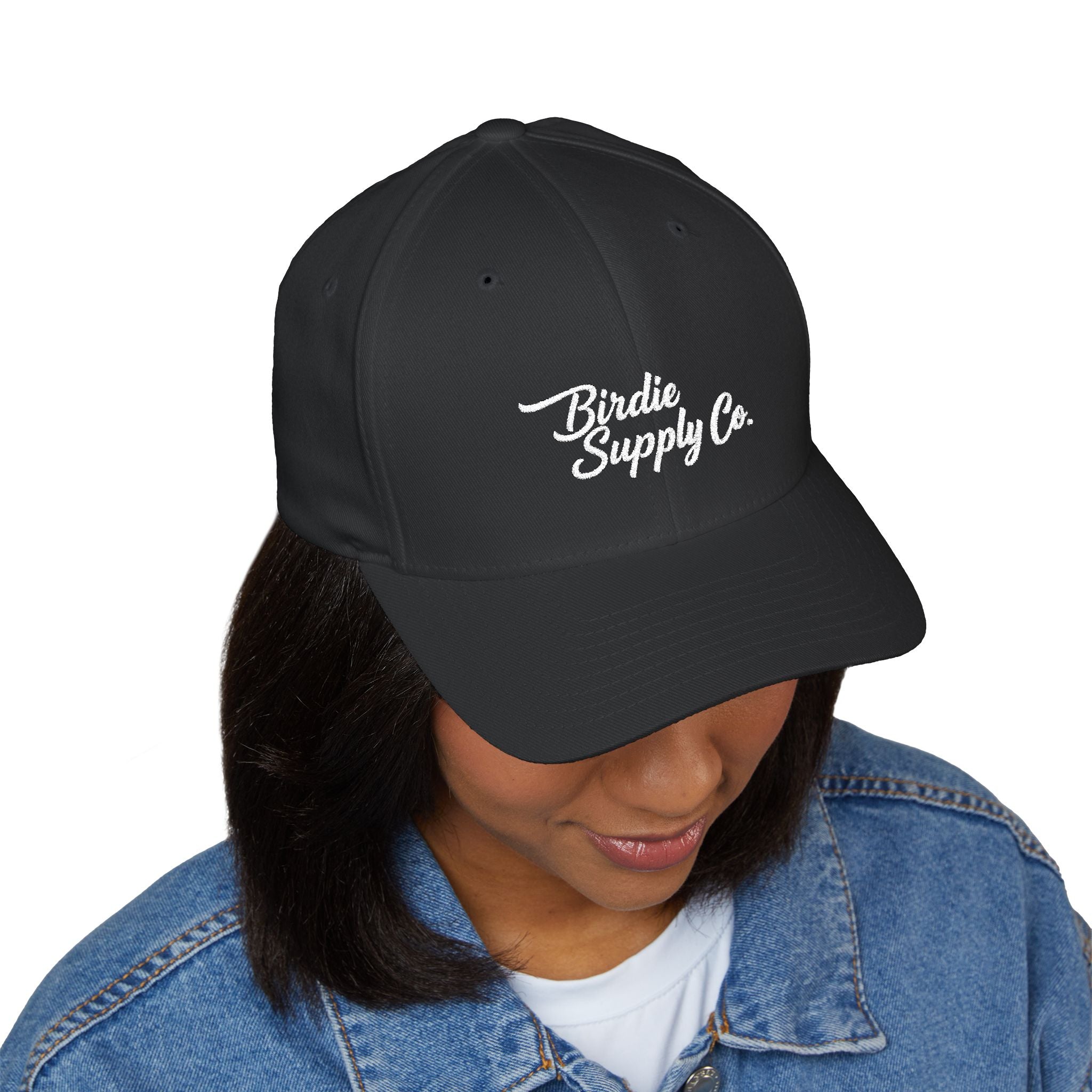 Embroidered Closed-Back Golf Cap - White Script Logo