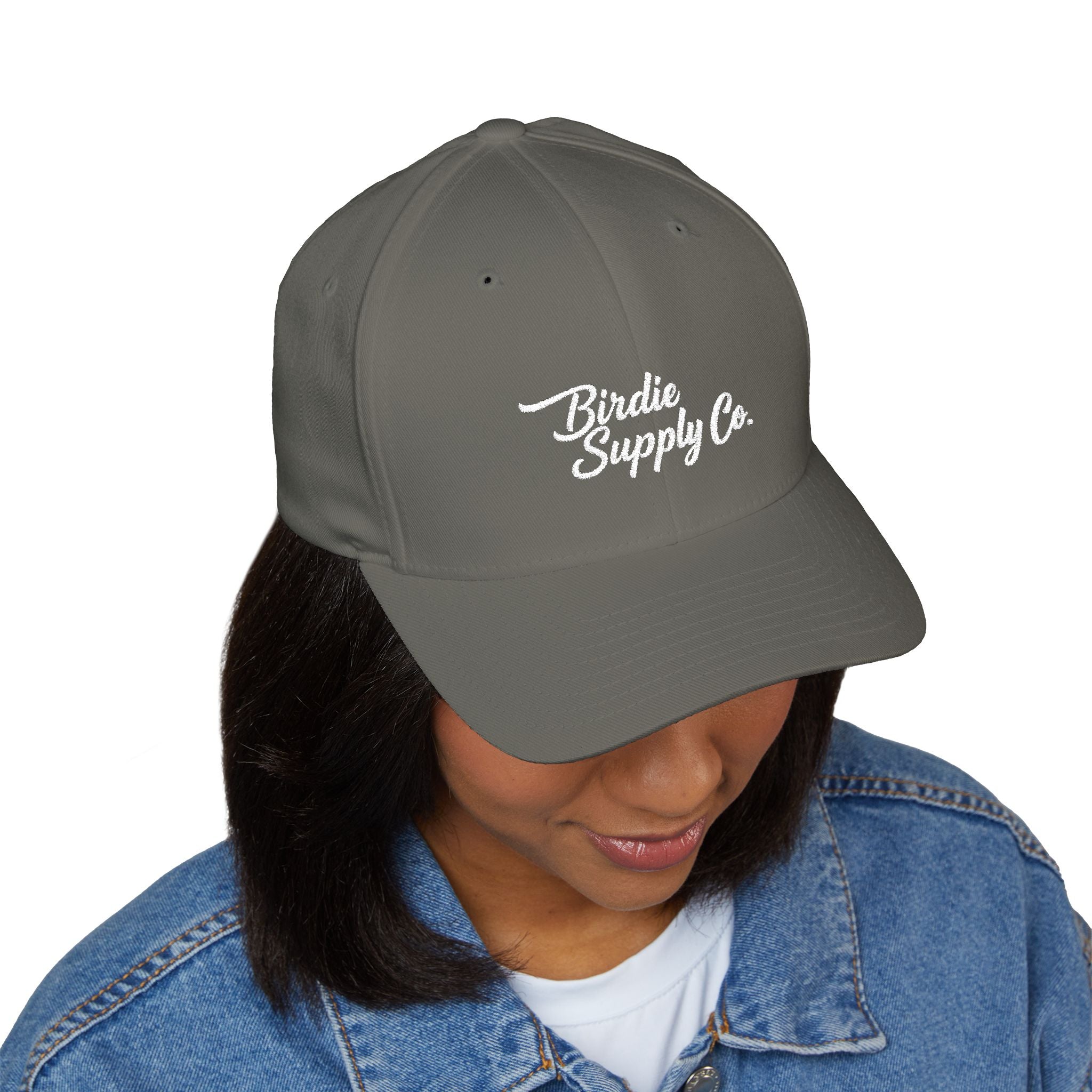 Embroidered Closed-Back Golf Cap - White Script Logo
