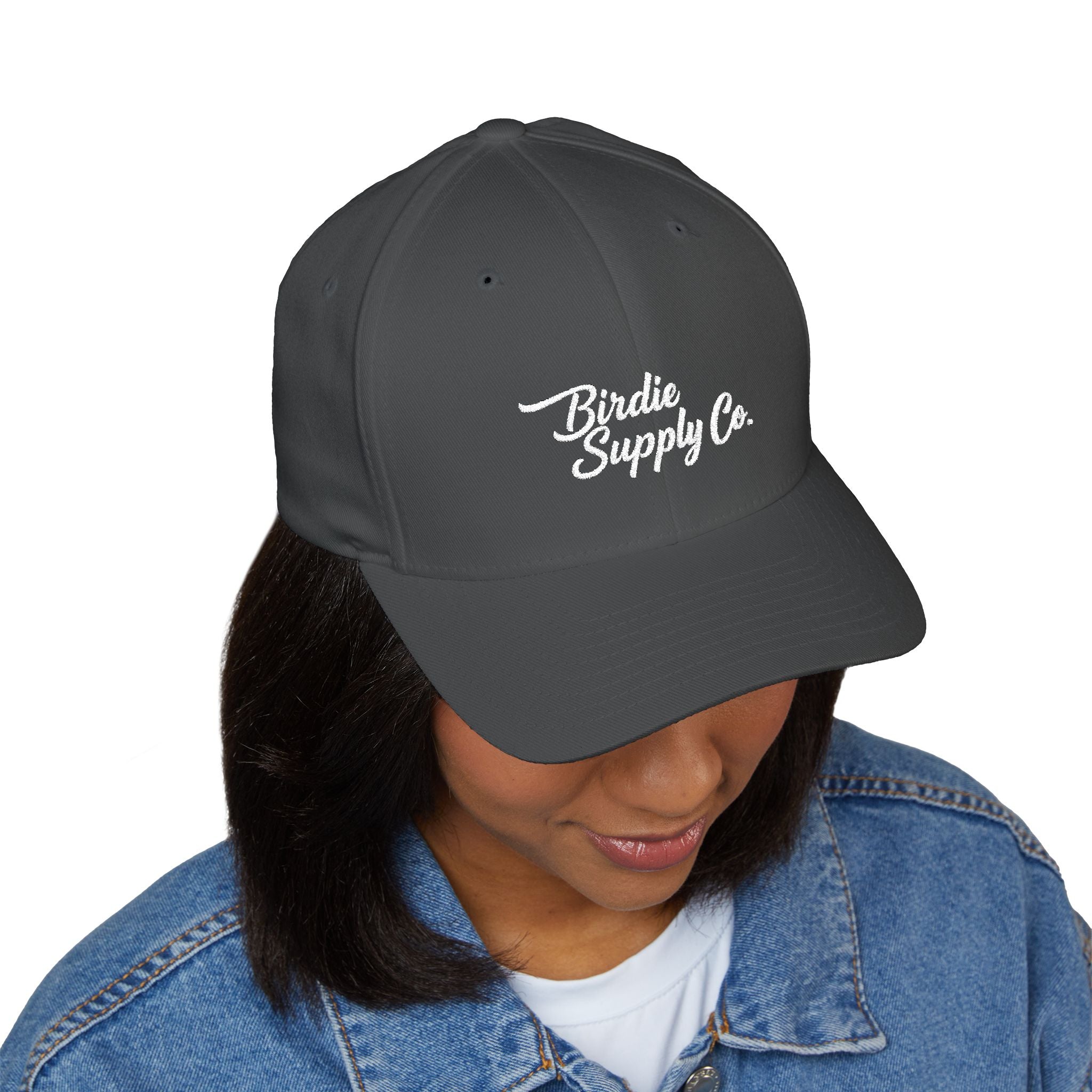 Embroidered Closed-Back Golf Cap - White Script Logo