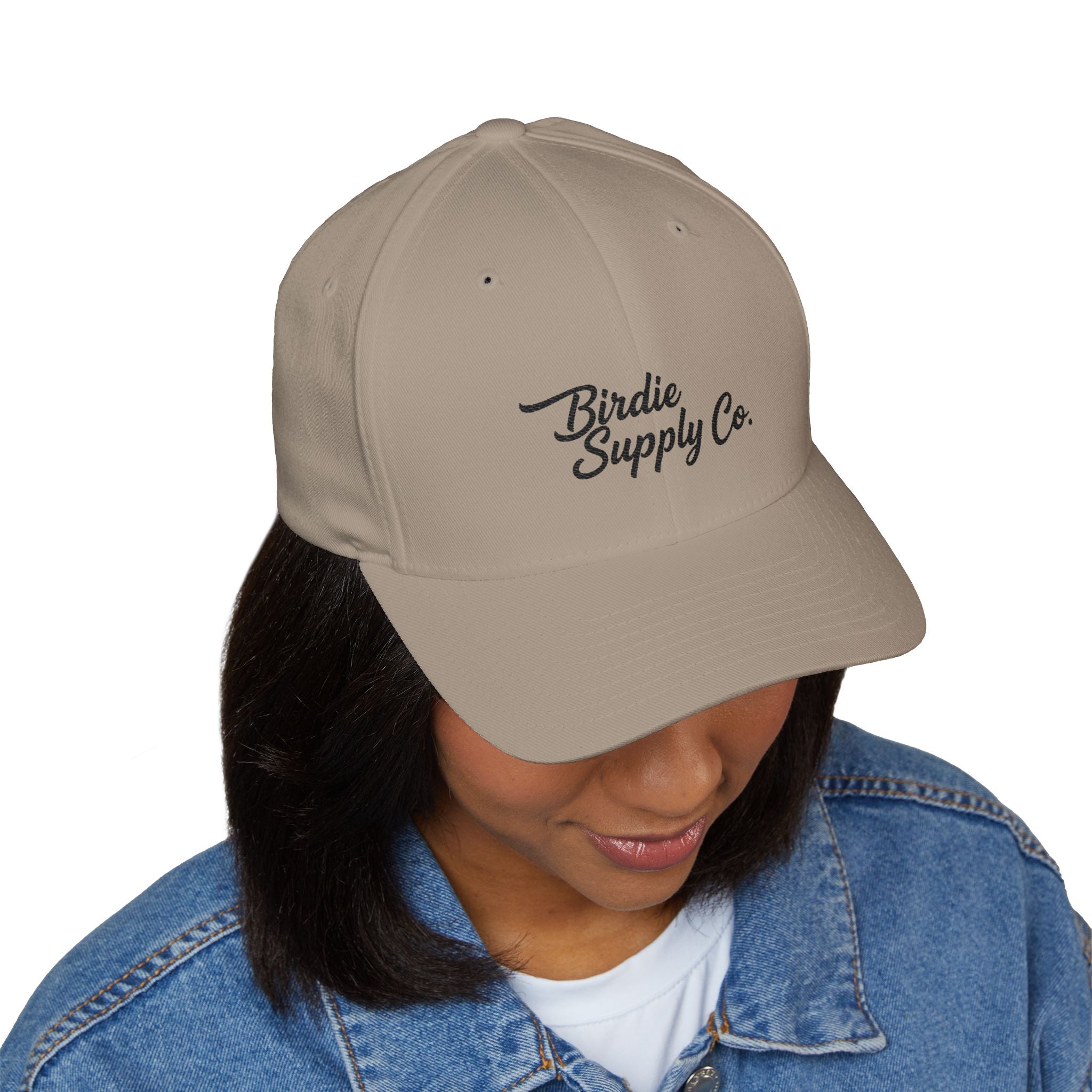 Embroidered Closed-Back Golf Cap - Black Script Logo