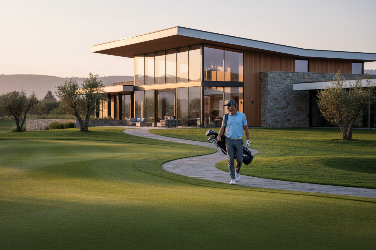 that's kind of corny maybe make the guy walking into the clubhouse or near the clubhouse but the course is green and very nice and pure and the picture looks modern and nice